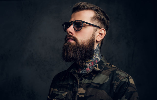 Beardsman with Sunglasses and Neck Tattoo - Lucky Boy Beard Company